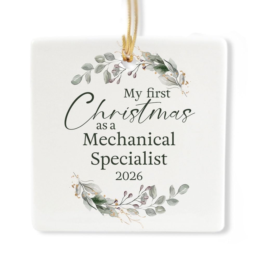 Ceramic 3-inch Square Botanical Wreath Ornament E7003