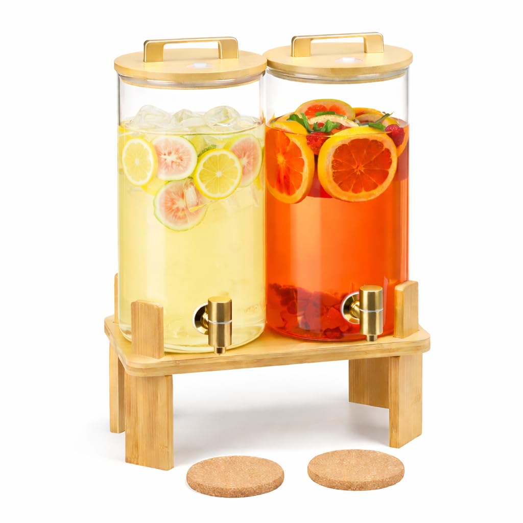 1.5 Gallon Glass Drink Dispenser with Wooden Stand G95114