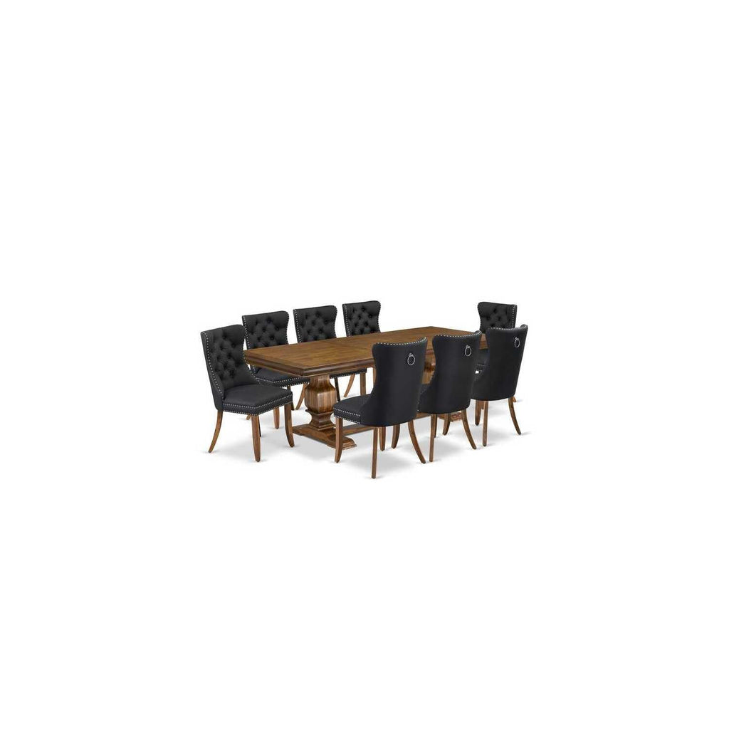 9 Piece Dining Table Set with 8 Dark Grey PU Leather Chairs M37803