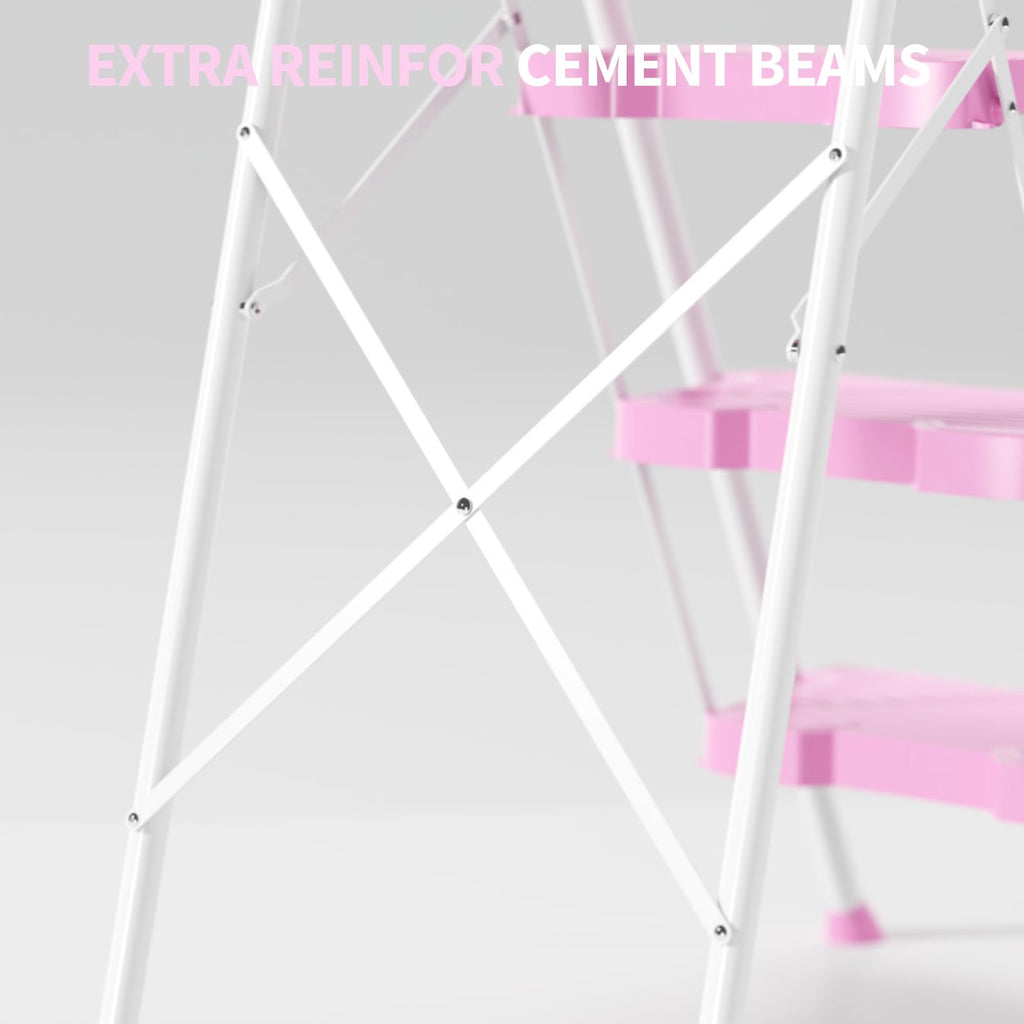 4 Step Pink Foldable Step Stool with Handrail P497755