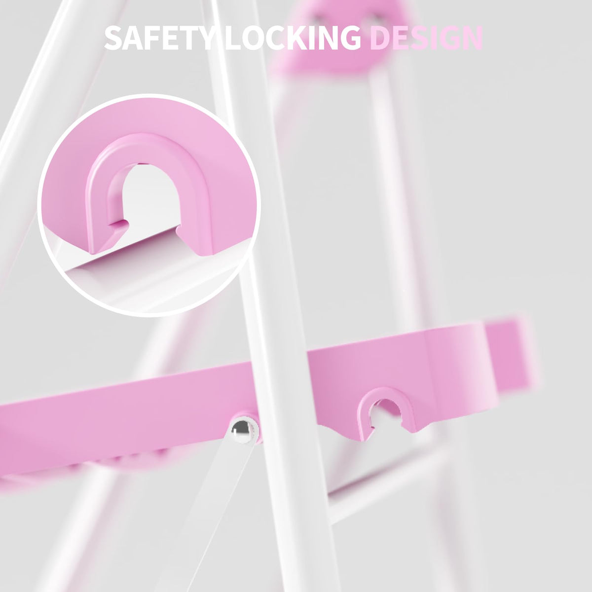 4 Step Pink Foldable Step Stool with Handrail P497755