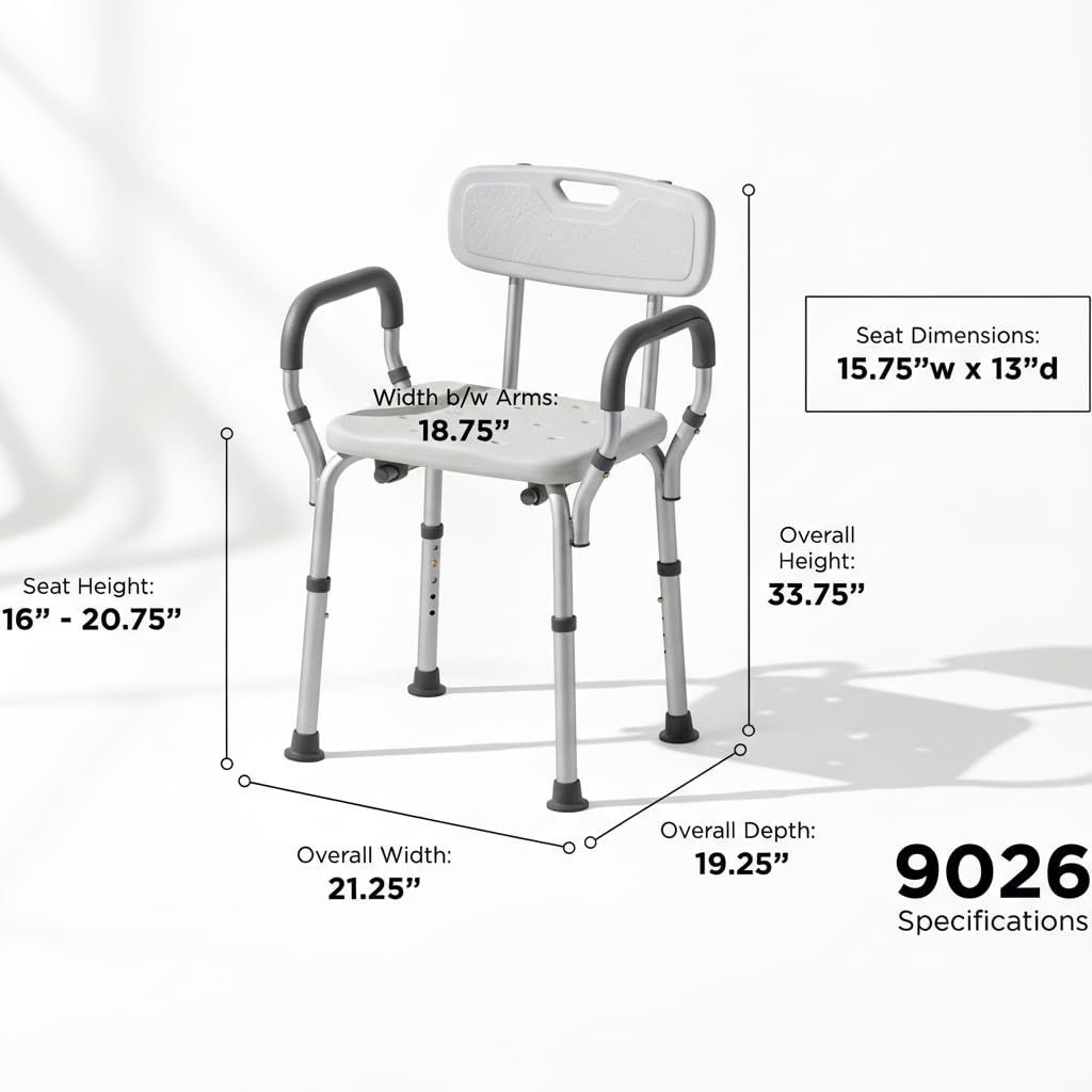 Bath Seat with Removable Arms & Back, 300 lb Capacity, Adjustable Height A33180