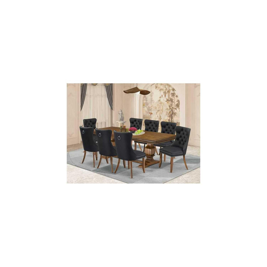 9 Piece Dining Table Set with 8 Dark Grey PU Leather Chairs M37803