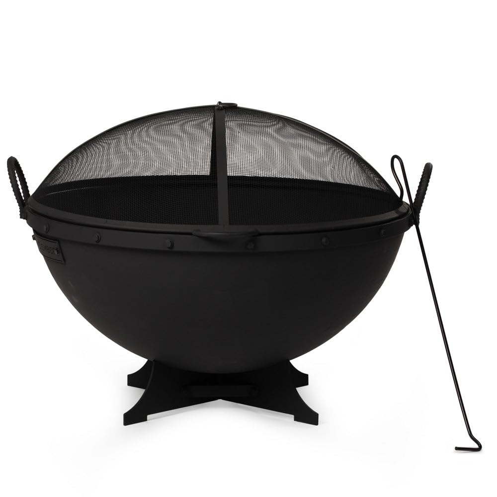 32in Cast Iron Wood Burning Fire Pit with Screen and Poker B188