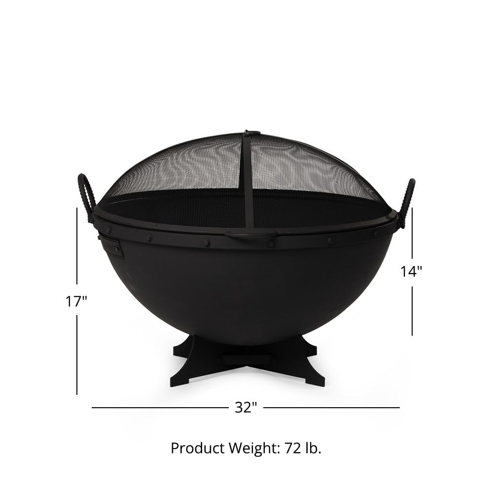 32in Cast Iron Wood Burning Fire Pit with Screen and Poker B188