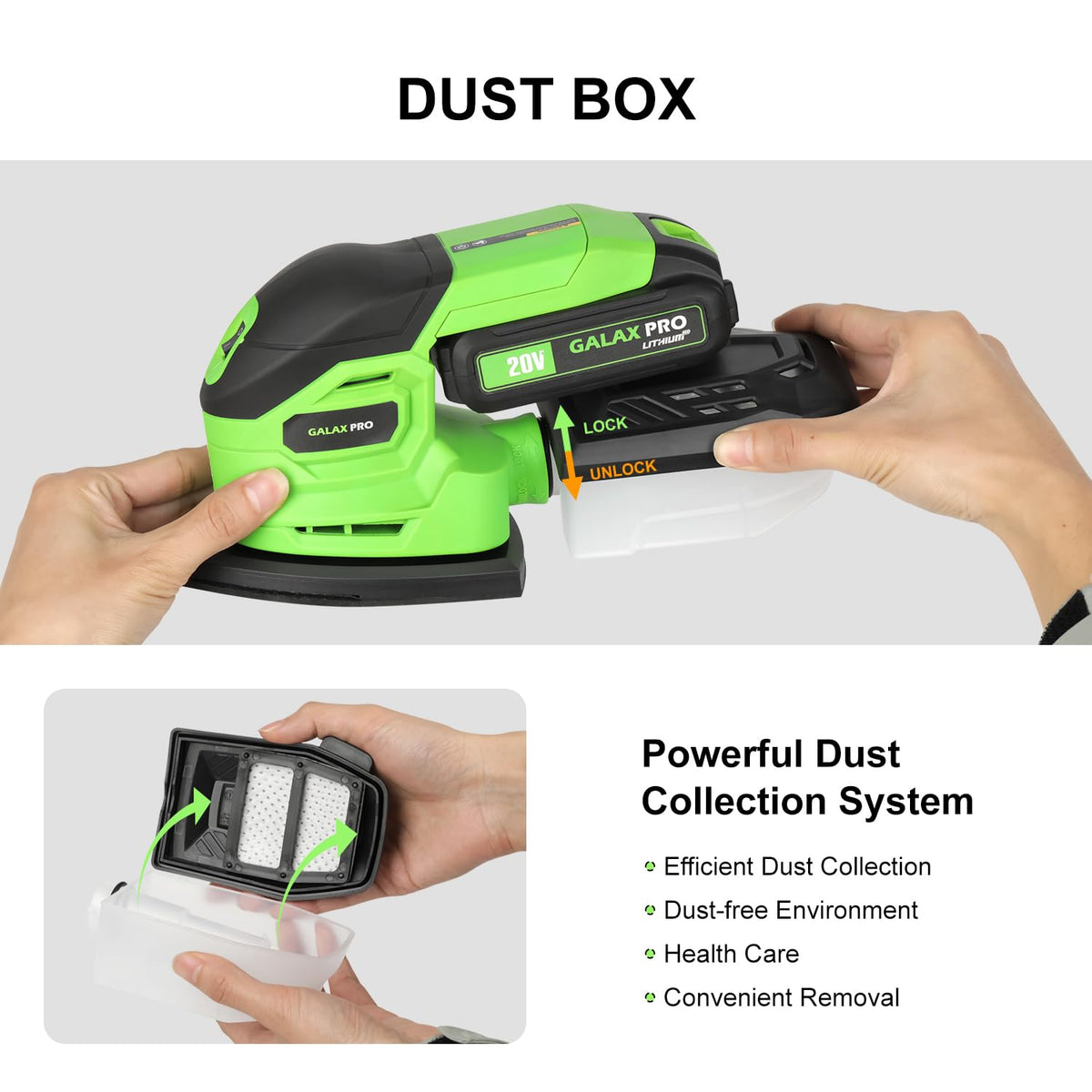 Cordless Detail Sander 2.0Ah Battery, 20 Pcs Sandpapers F750