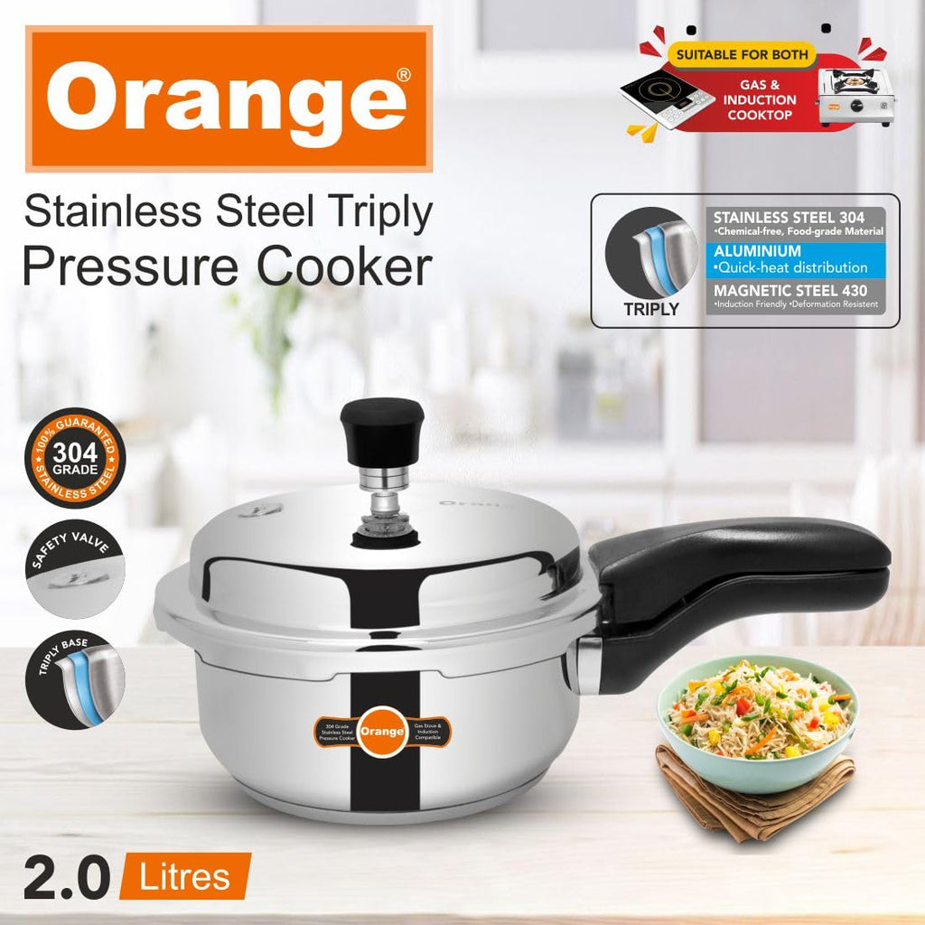 Orange Triply Stainless Steel Pressure Cooker Combo Set 2&3 Litre 2 Pc U462257