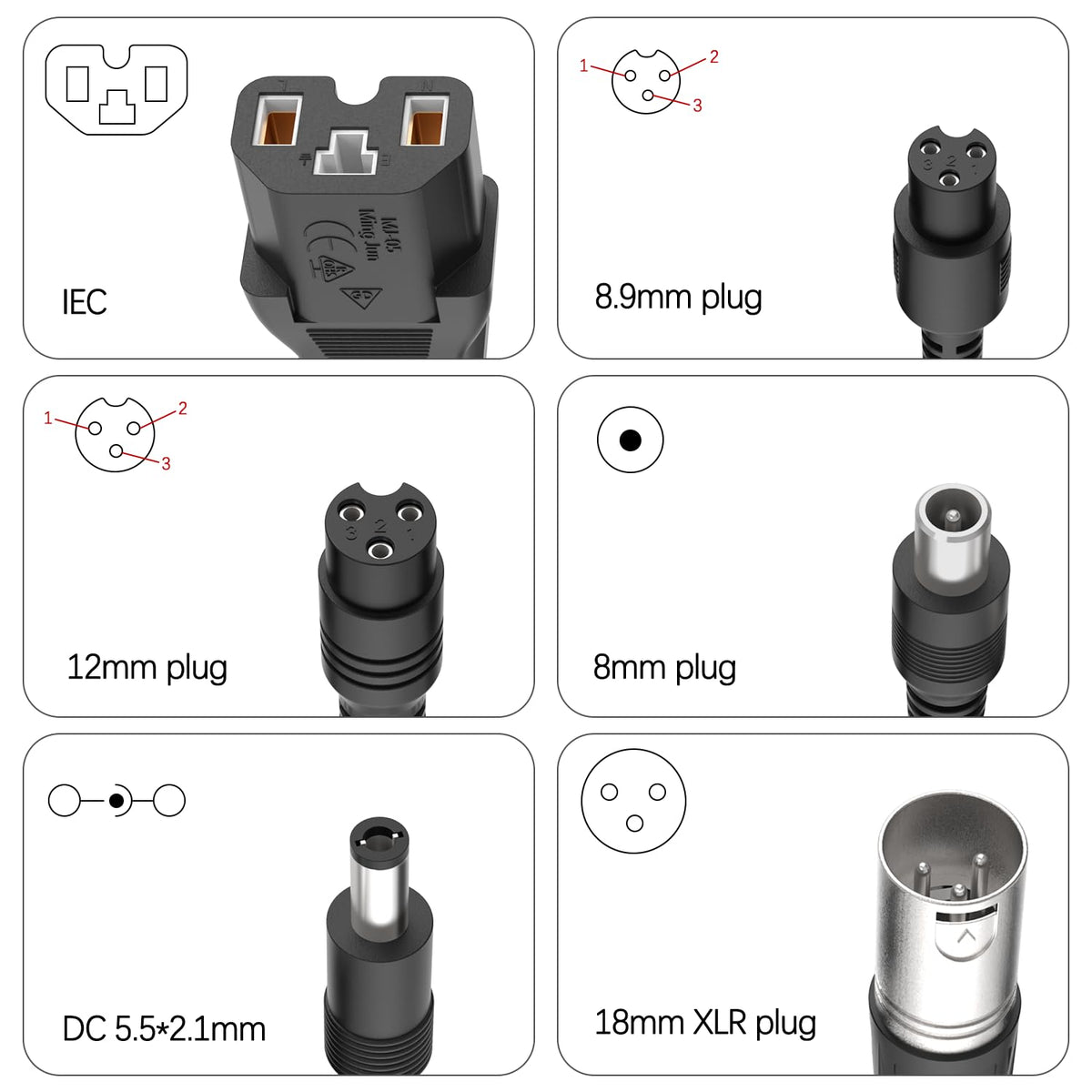 42V 2A Electric Scooter Charger with 7-in-1 Plugs J7536