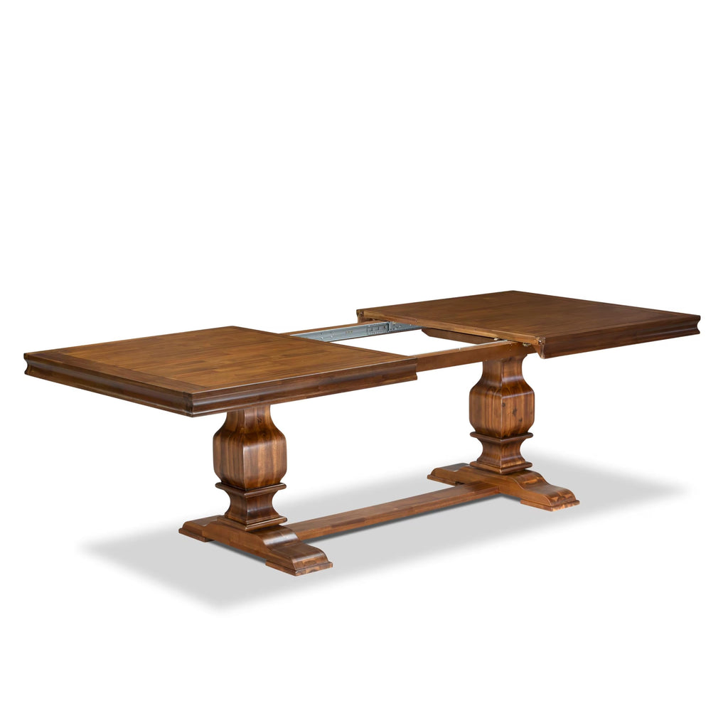 9 Piece Mid-Century Dining Table Set with 8 Burgundy Polyester Chairs J35189