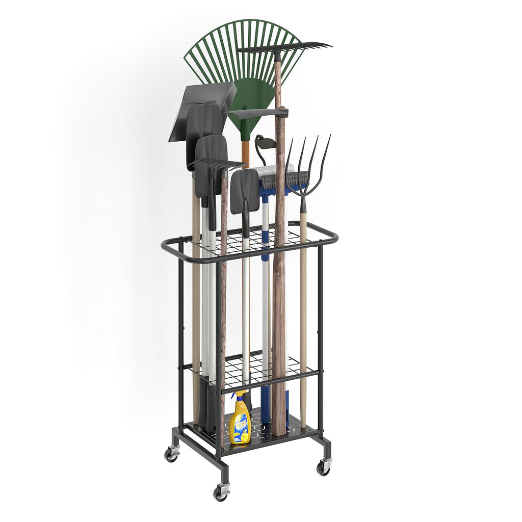 Heavy Duty Metal Garden Tool Organizer with Wheels E4316