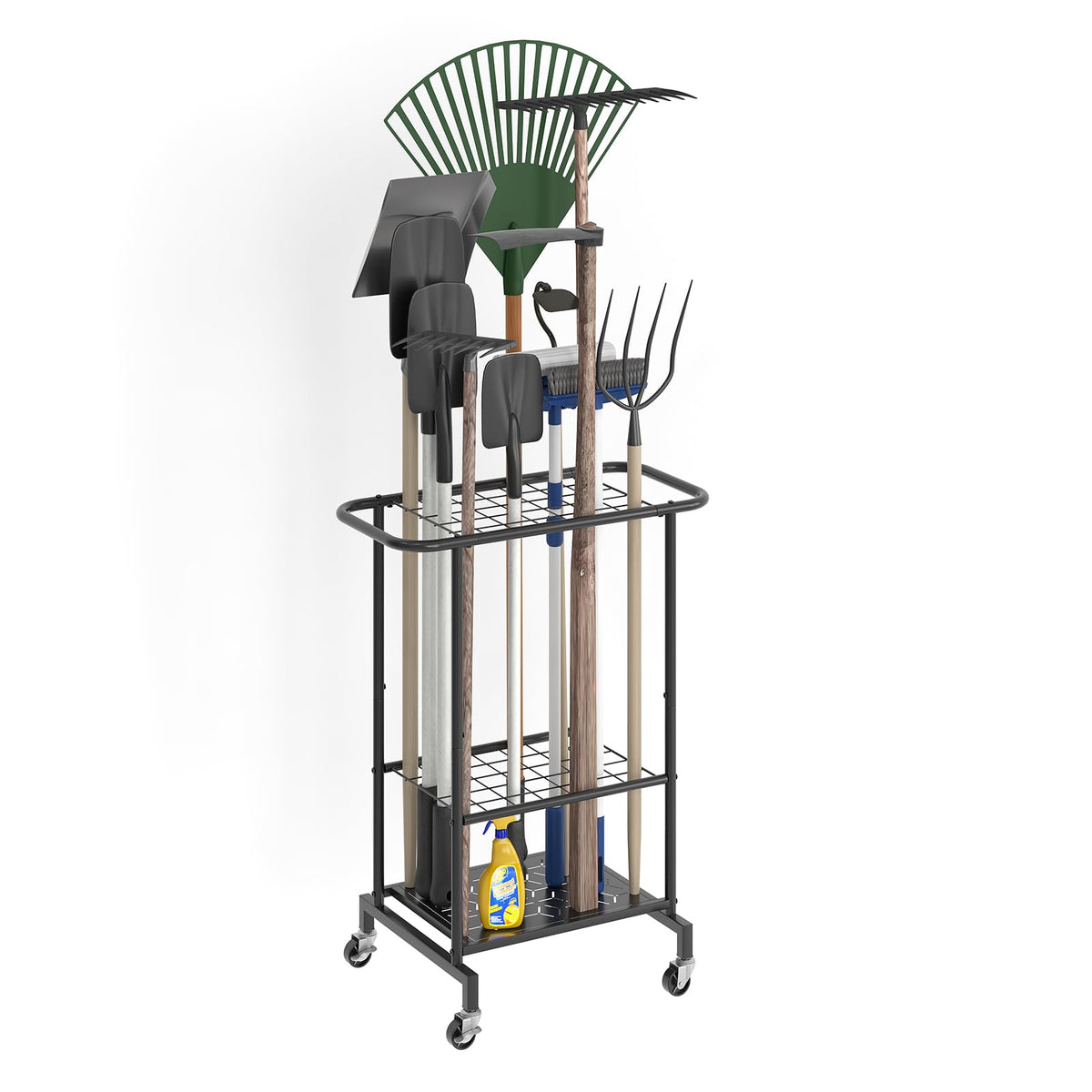 Heavy Duty Metal Garden Tool Organizer with Wheels E4316