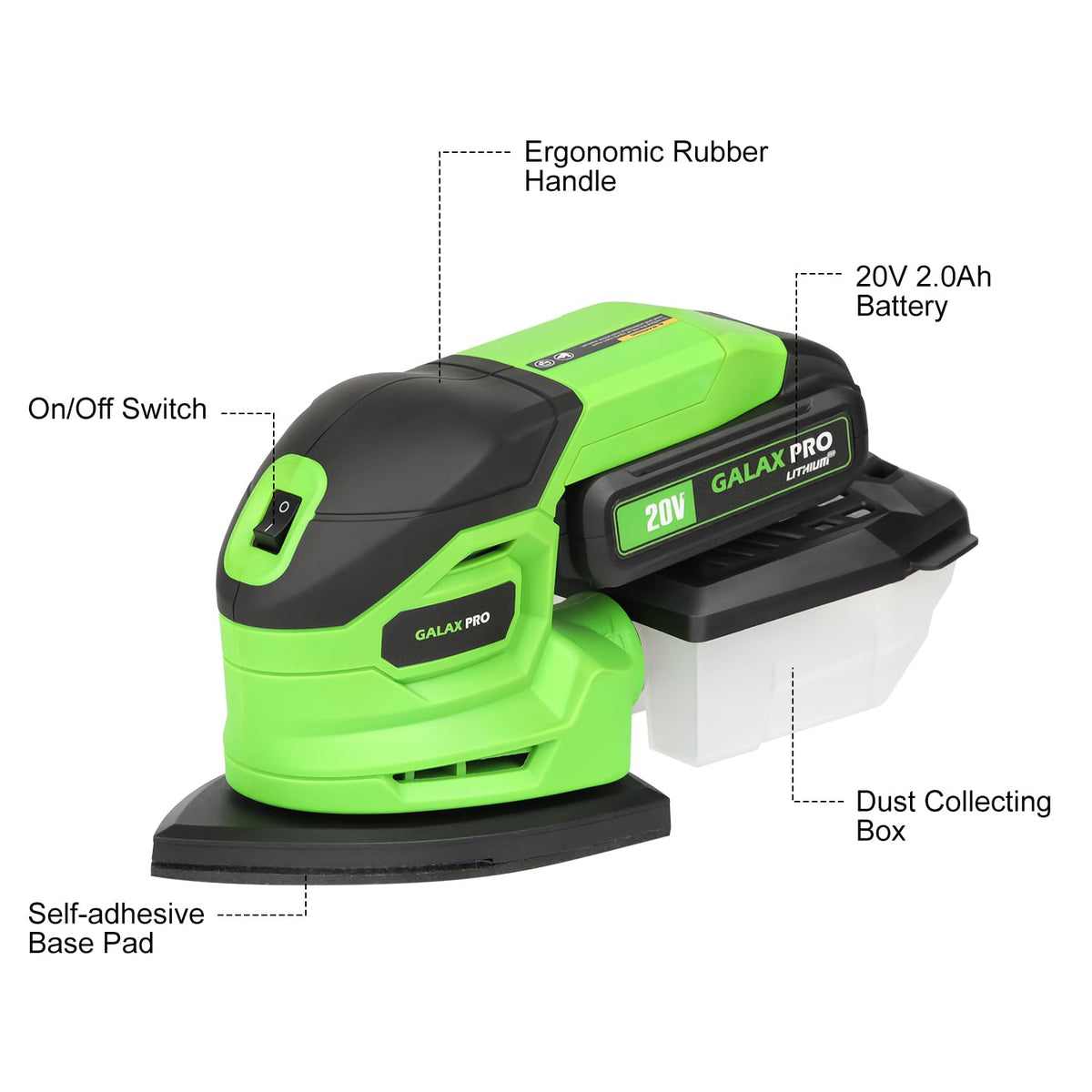 Cordless Detail Sander 2.0Ah Battery, 20 Pcs Sandpapers F750