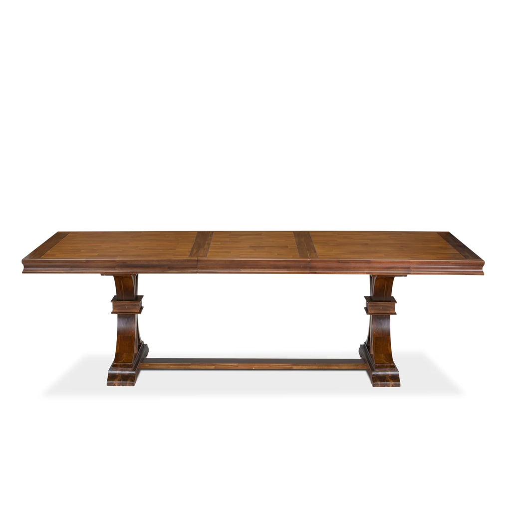9 Piece Mid-Century Dining Table Set with 8 Burgundy Polyester Chairs J35189