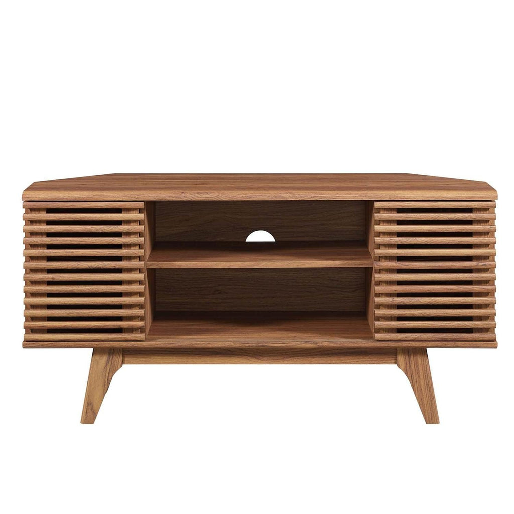 46 in Walnut Corner TV Stand with Sliding Doors A97484