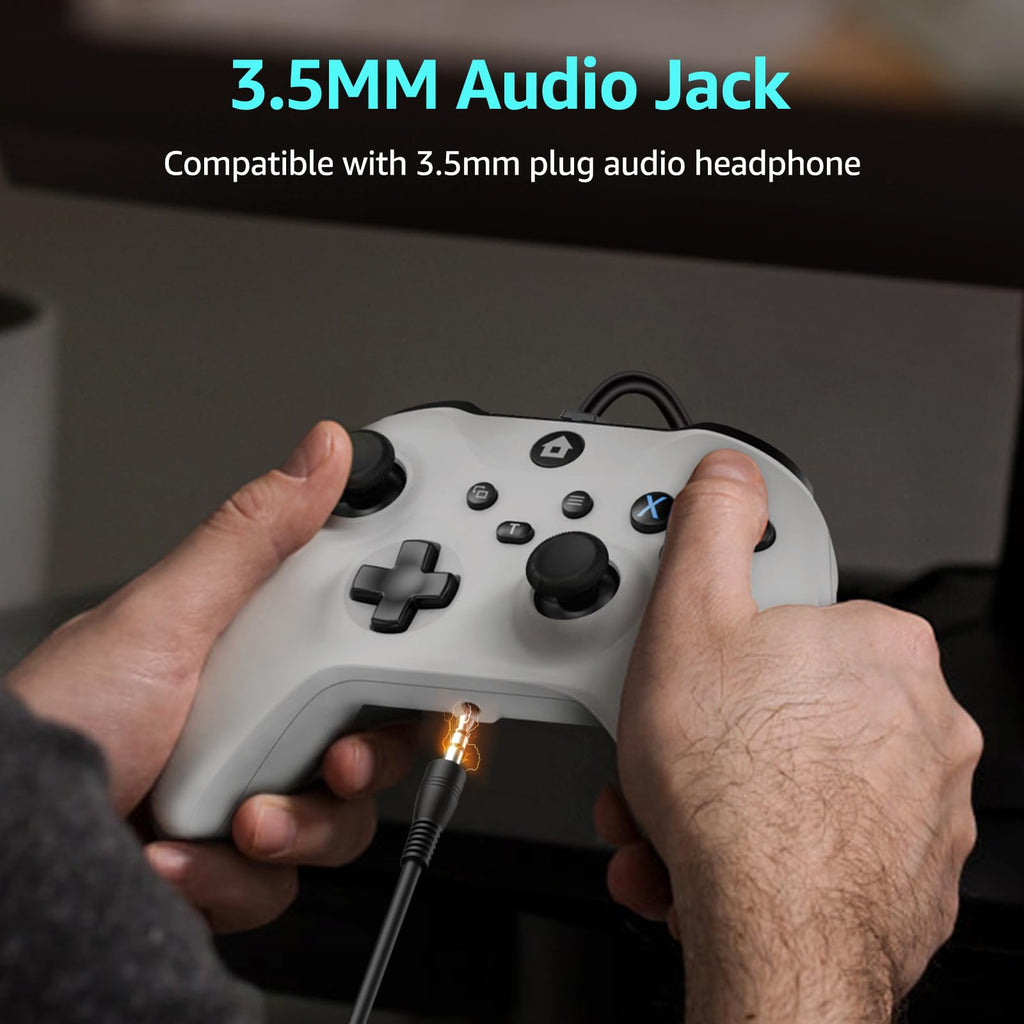 Wired Gamepad with Hall Effect Joysticks Turbo Dual Vibration 3.5mm Headphone Jack White 7.2ft C337300