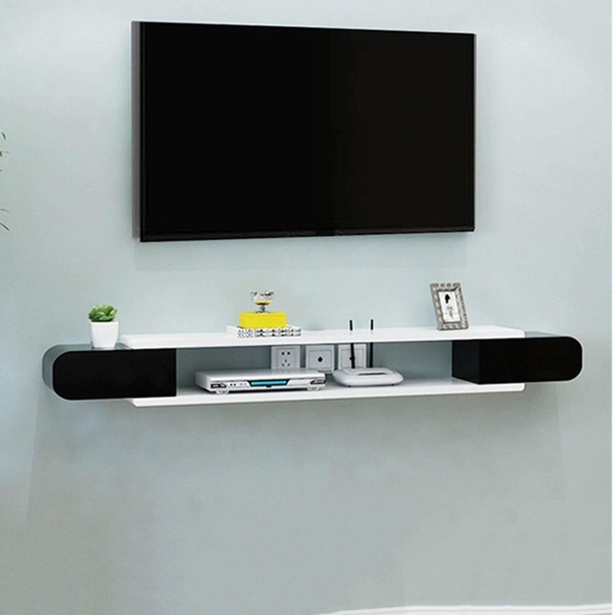 White Black Wall Mounted TV Stand with Storage Shelf Z220
