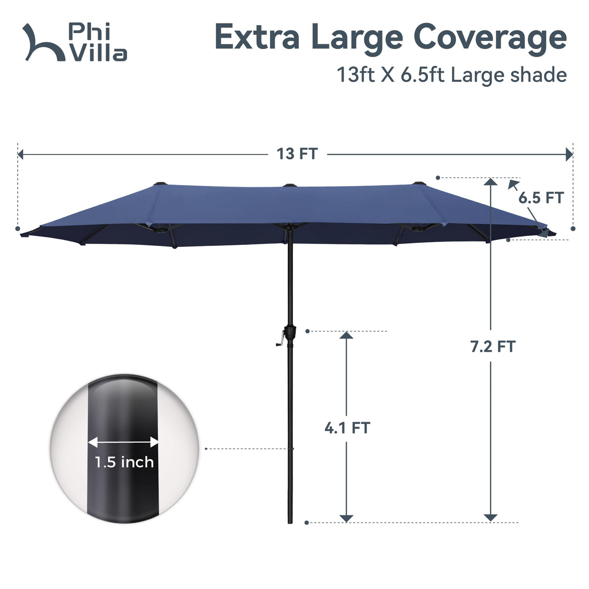 13ft Navy Rectangle Outdoor Patio Umbrella Q901300