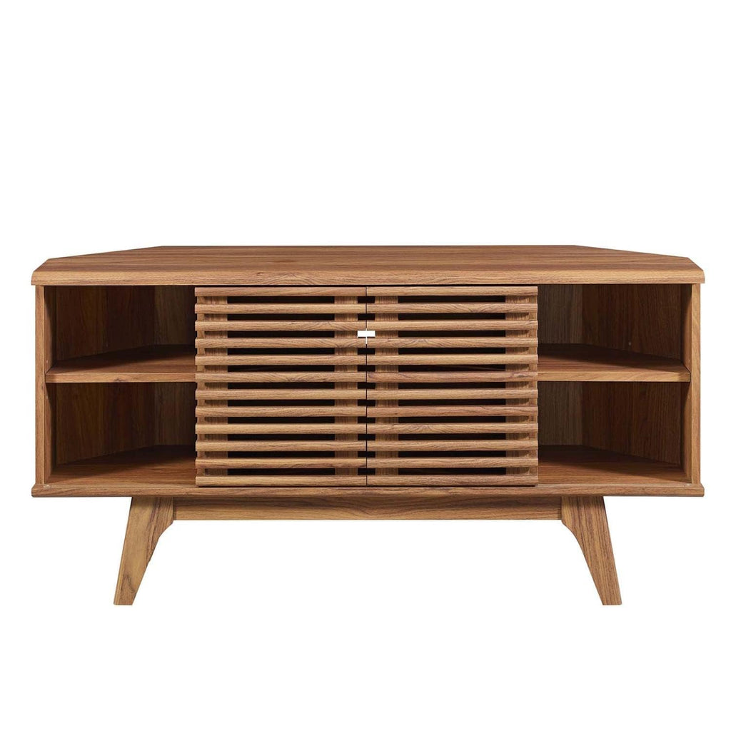 46 in Walnut Corner TV Stand with Sliding Doors A97484