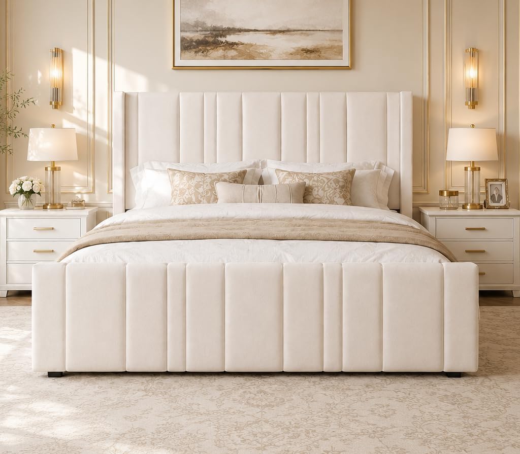 Full Size Velvet Headboard Bed Frame P443