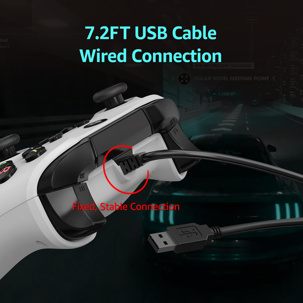 Wired Gamepad with Hall Effect Joysticks Turbo Dual Vibration 3.5mm Headphone Jack White 7.2ft C337300