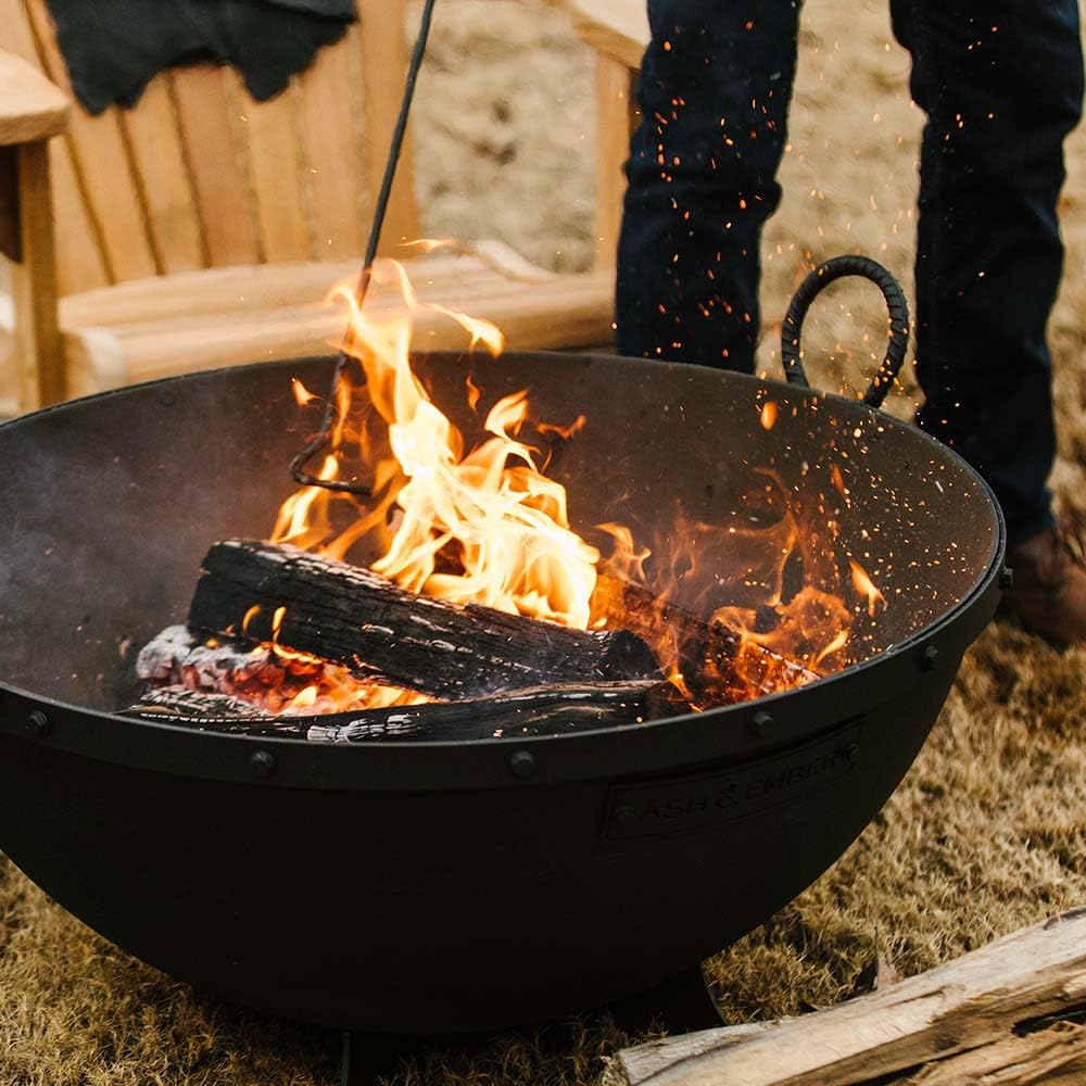 32in Cast Iron Wood Burning Fire Pit with Screen and Poker B188