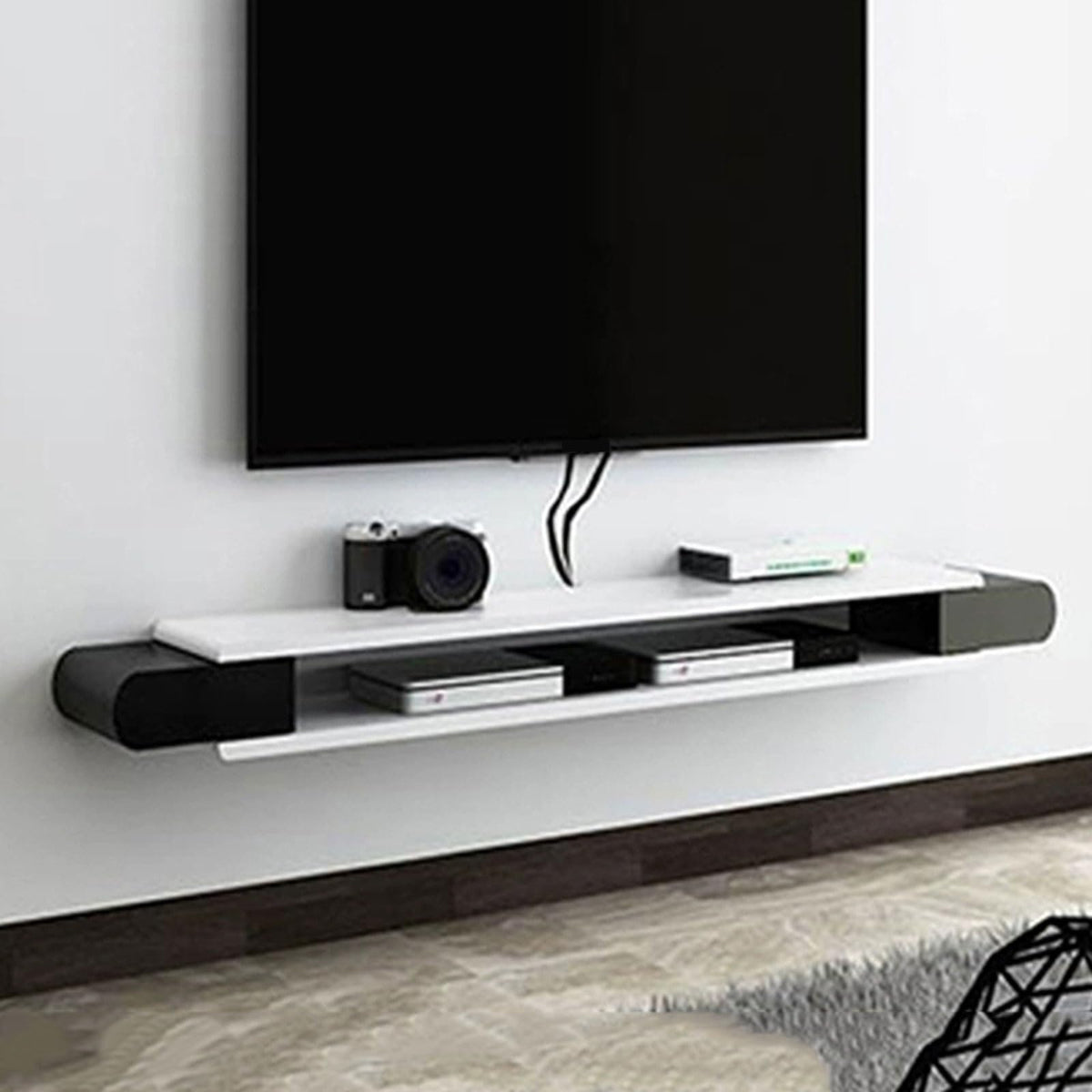 White Black Wall Mounted TV Stand with Storage Shelf Z220
