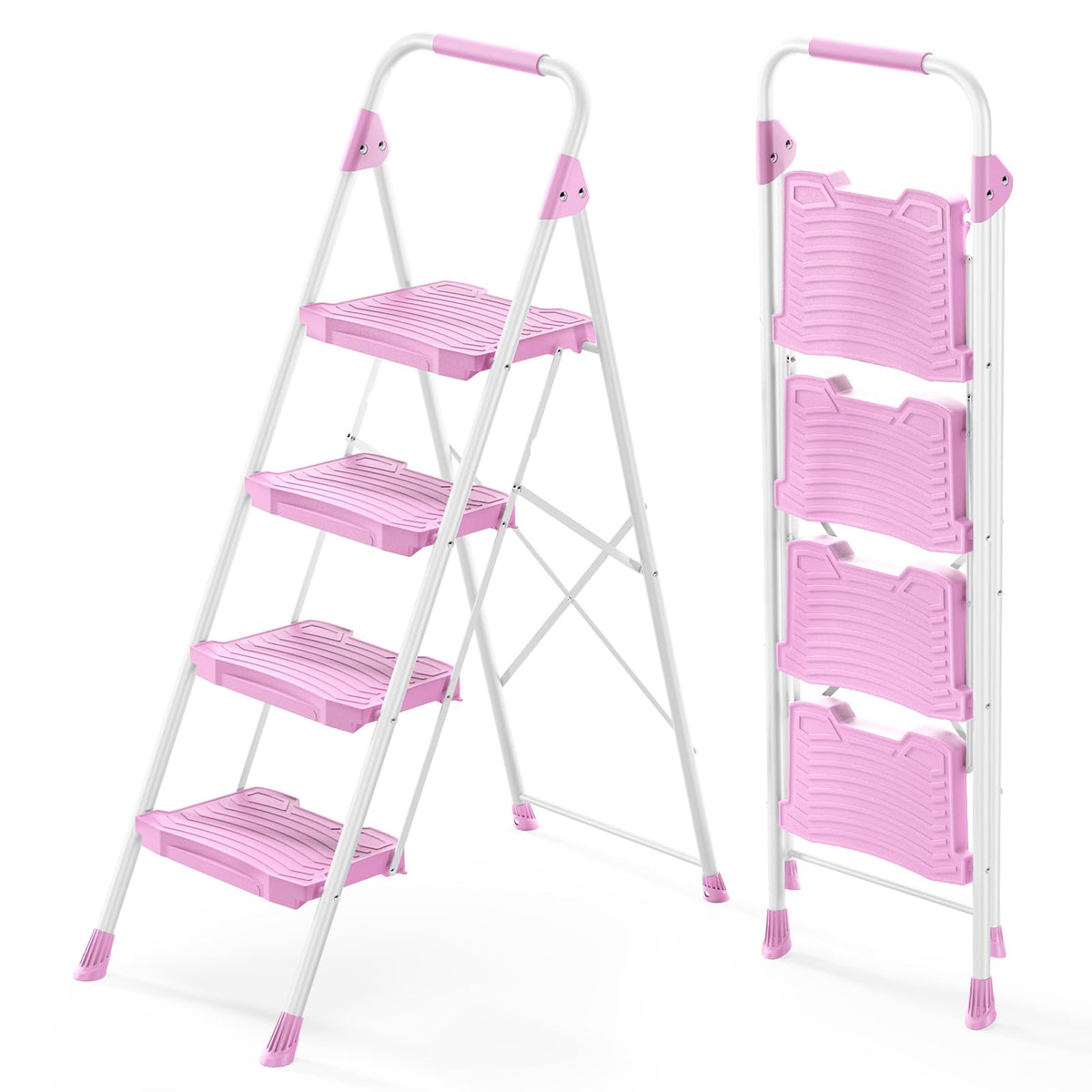 4 Step Pink Foldable Step Stool with Handrail P497755