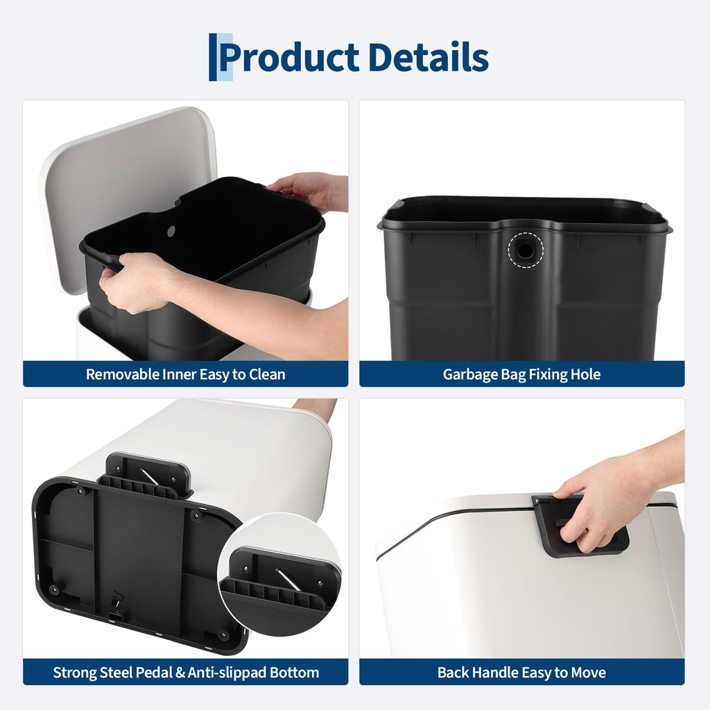 50L Stainless Steel Step Trash Can with Soft-Close Lid B2990