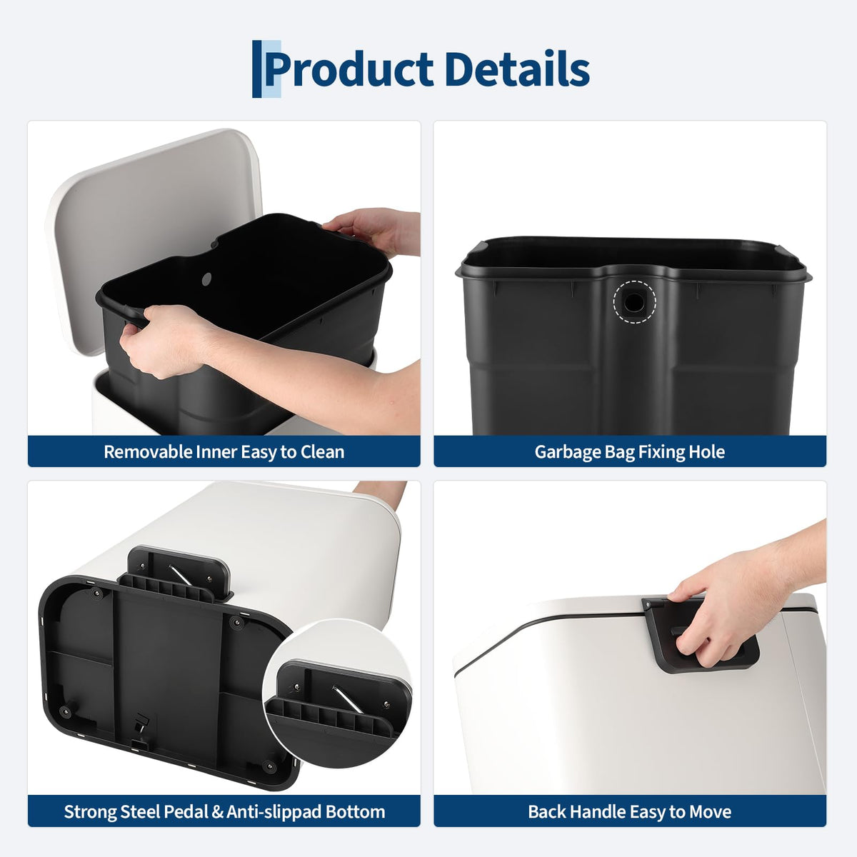 50L Stainless Steel Step Trash Can with Soft-Close Lid B2990