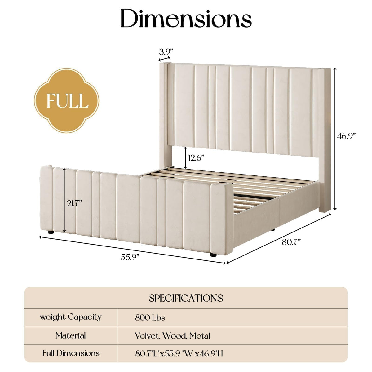 Full Size Velvet Headboard Bed Frame P443