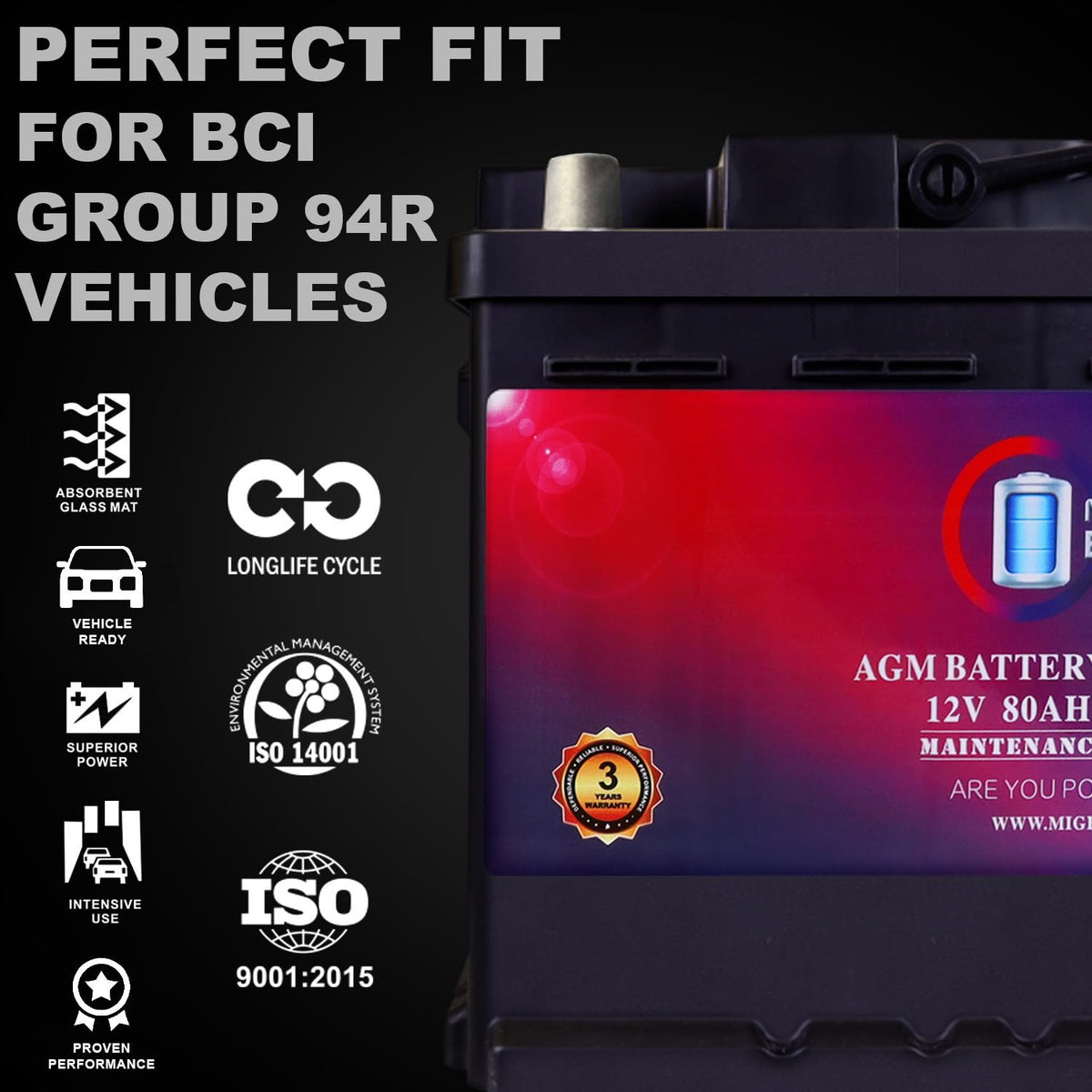 12V 80AH 850 CCA Replacement Battery L901143