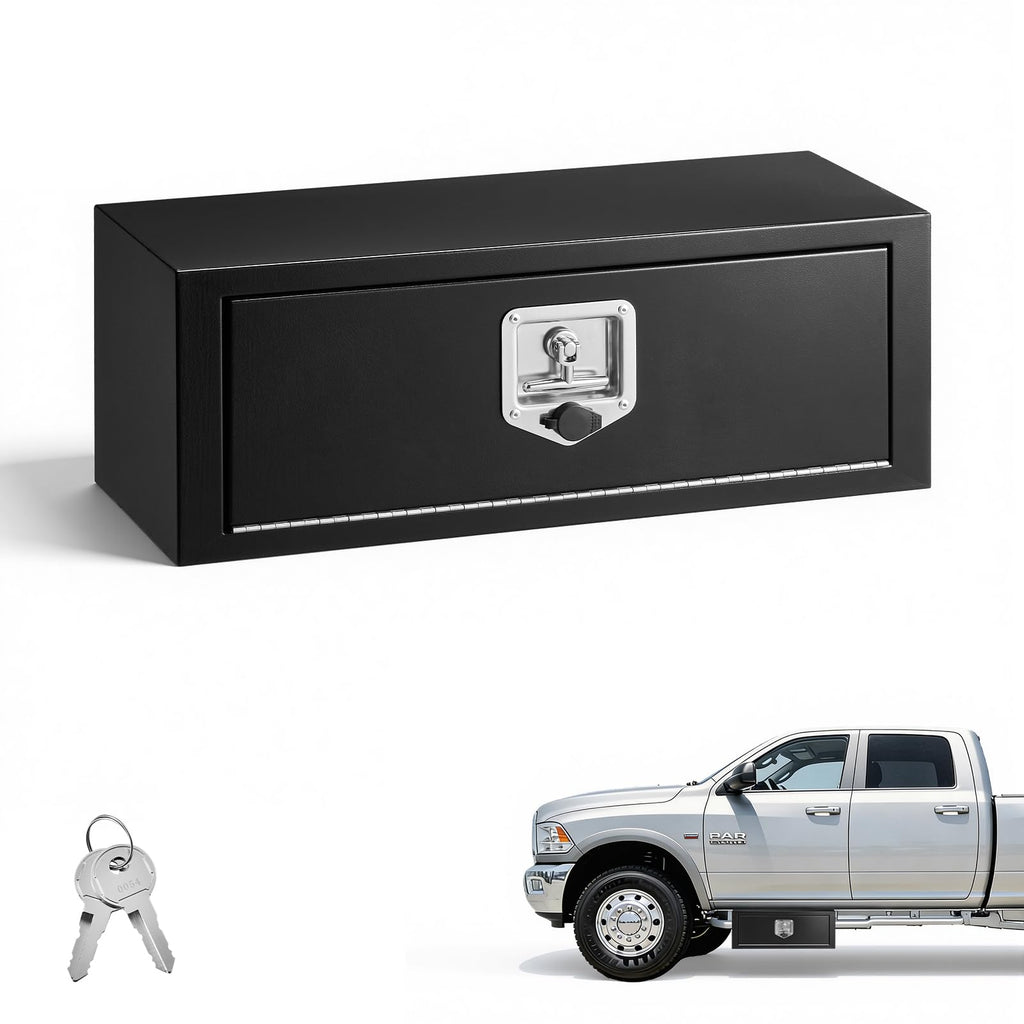 Underbody Truck Tool Box 27 x 10 x 10 Inch Heavy Duty Steel with Lock & Keys Black B6910