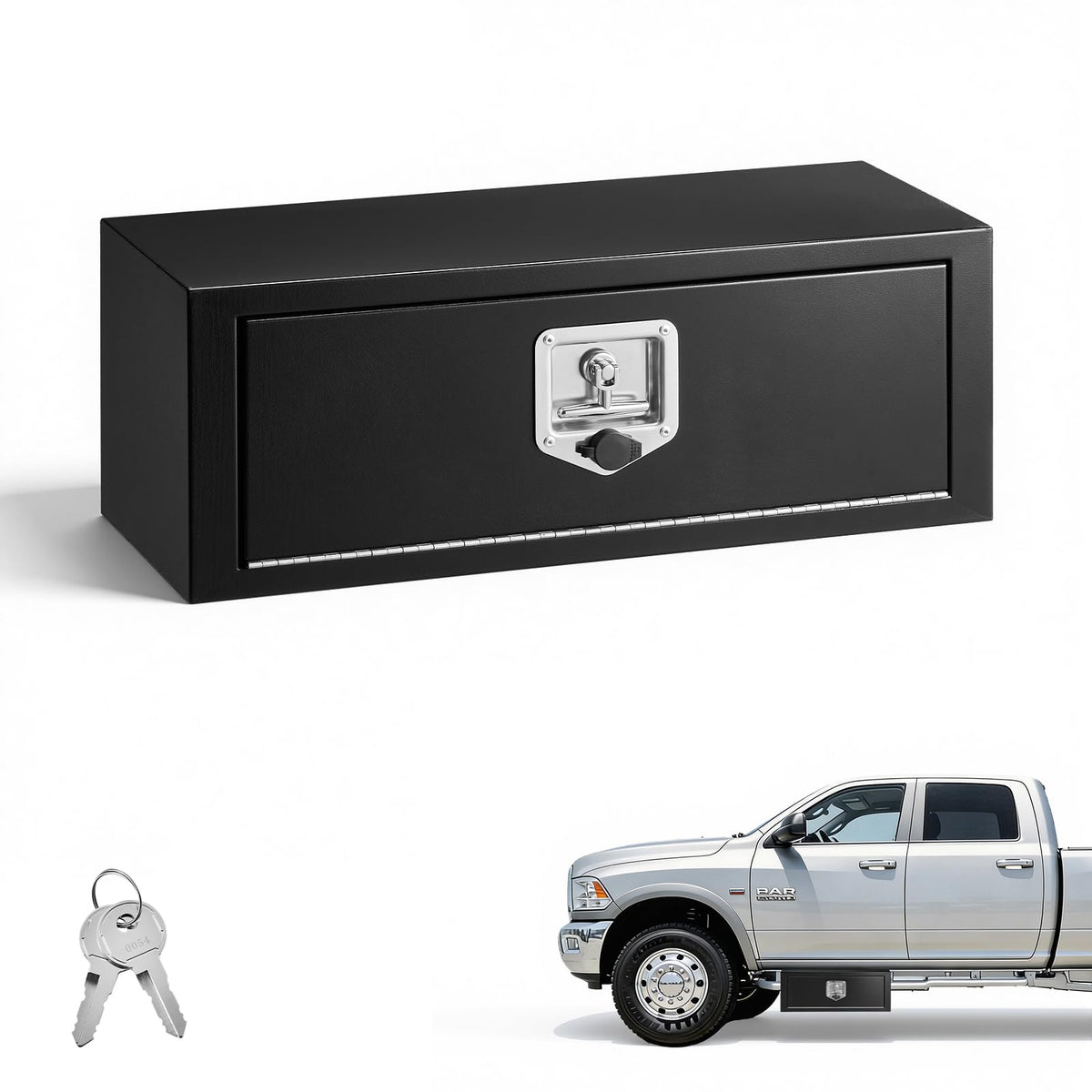 Underbody Truck Tool Box 27 x 10 x 10 Inch Heavy Duty Steel with Lock & Keys Black B6910