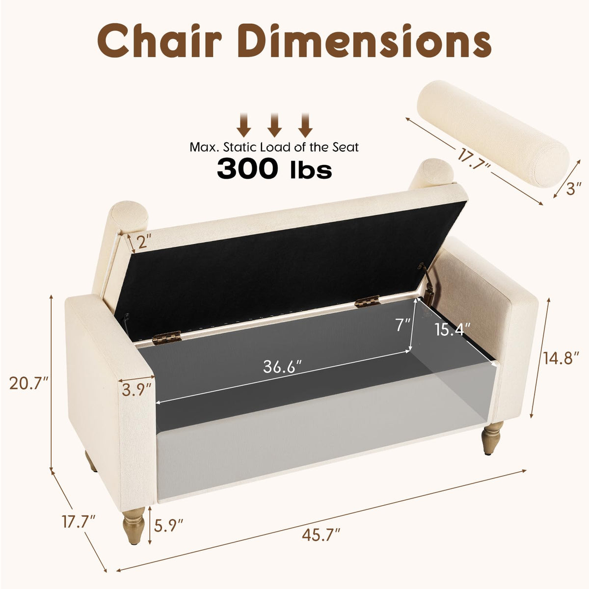 Beige Linen Storage Ottoman Bench I58855