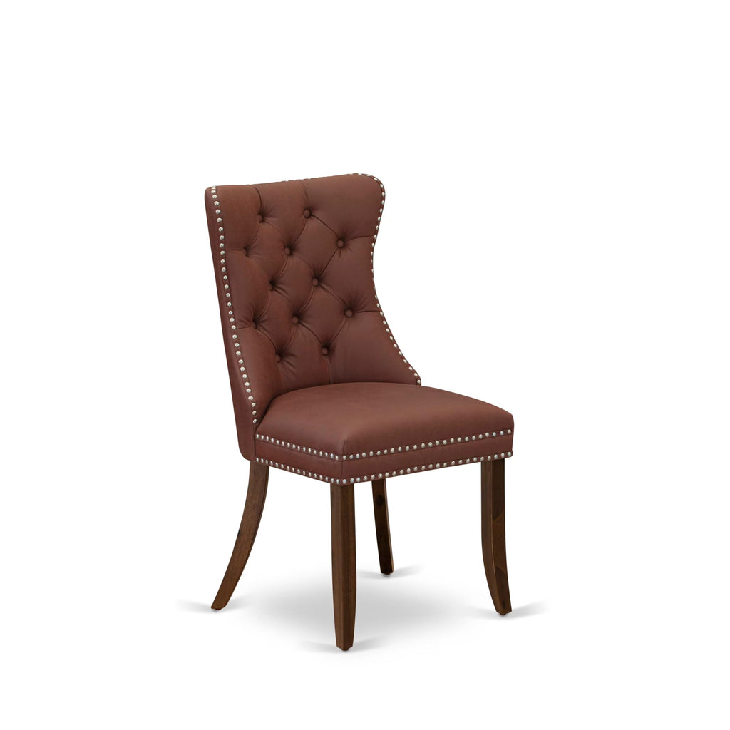 9 Piece Mid-Century Dining Table Set with 8 Burgundy Polyester Chairs J35189