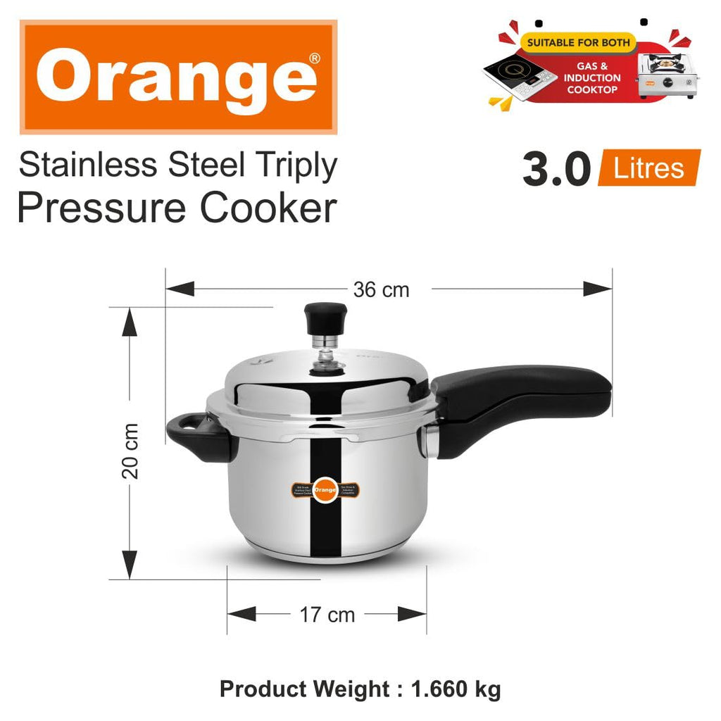 Orange Triply Stainless Steel Pressure Cooker Combo Set 2&3 Litre 2 Pc U462257