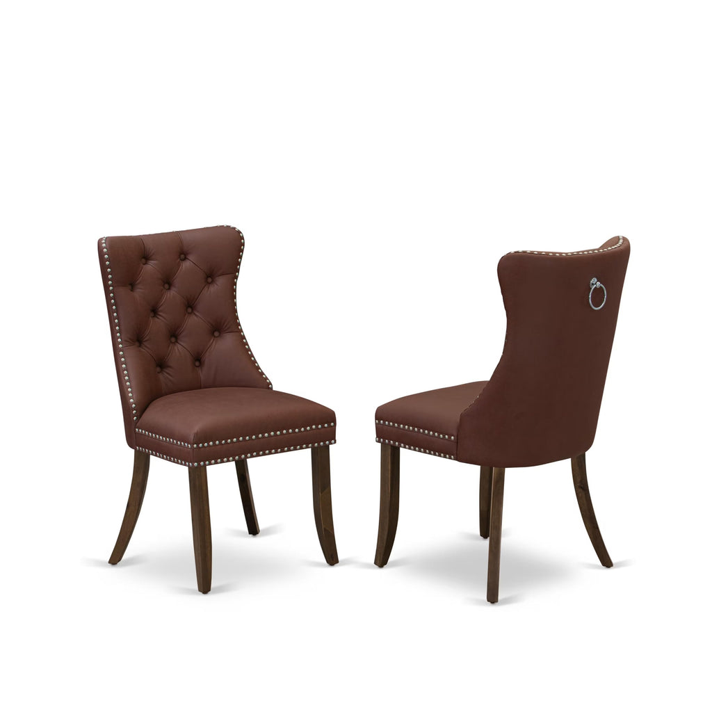 9 Piece Mid-Century Dining Table Set with 8 Burgundy Polyester Chairs J35189