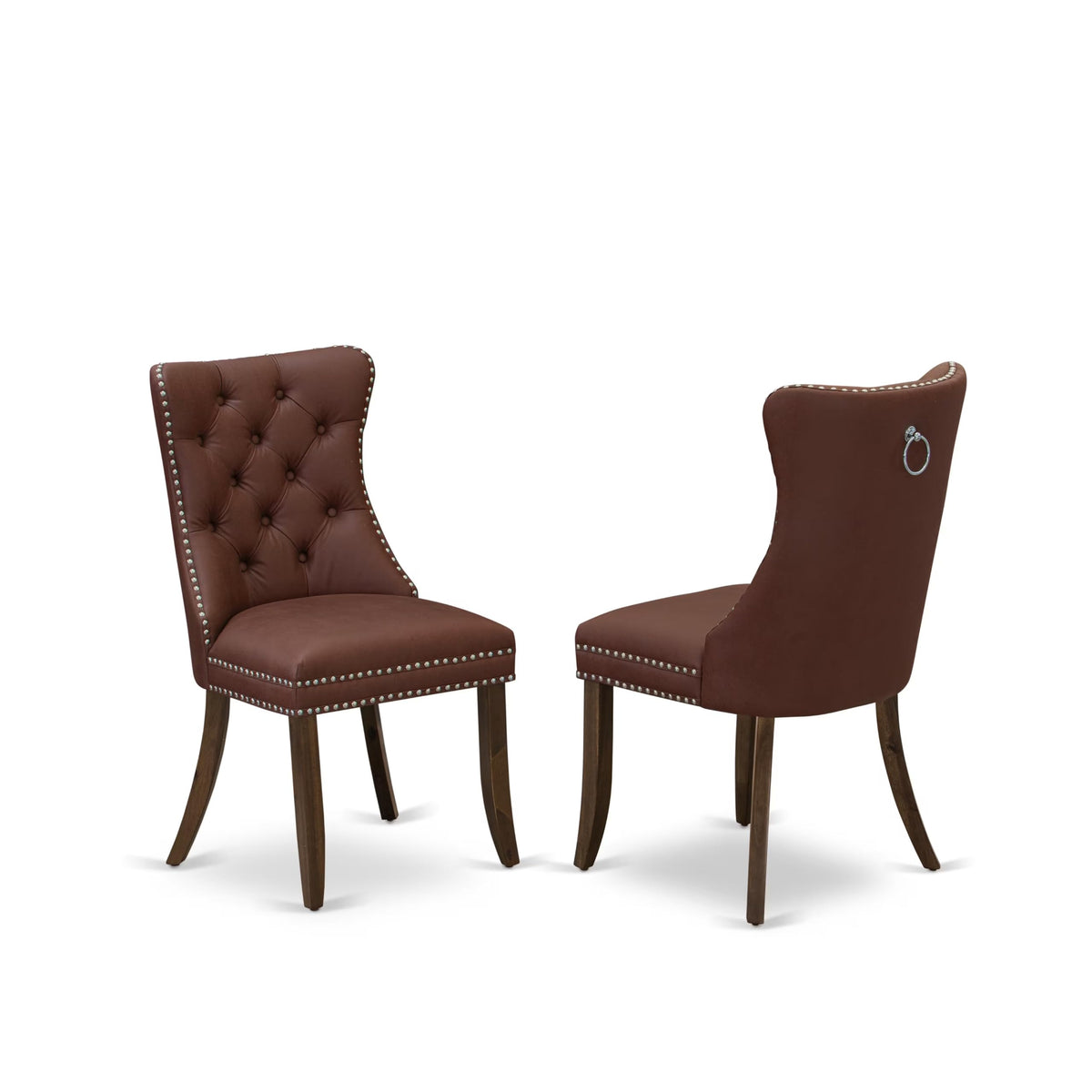 9 Piece Mid-Century Dining Table Set with 8 Burgundy Polyester Chairs J35189