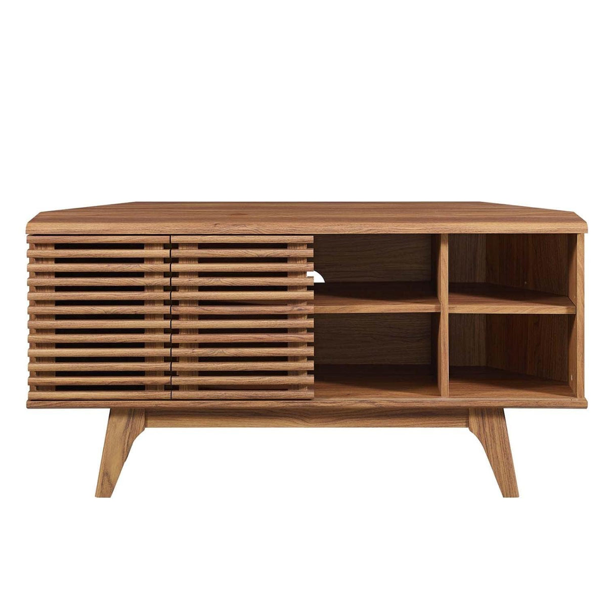 46 in Walnut Corner TV Stand with Sliding Doors A97484