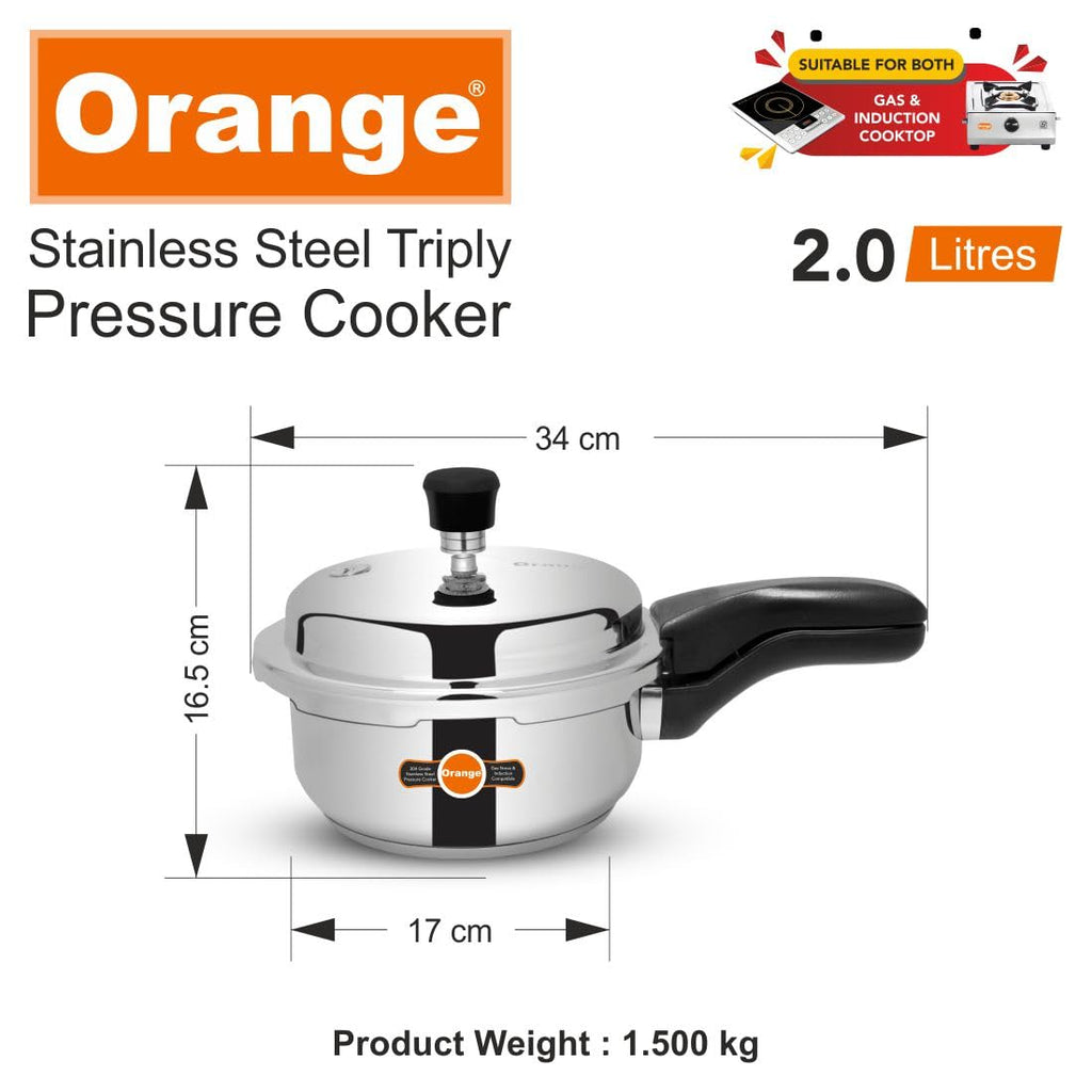Orange Triply Stainless Steel Pressure Cooker Combo Set 2&3 Litre 2 Pc U462257