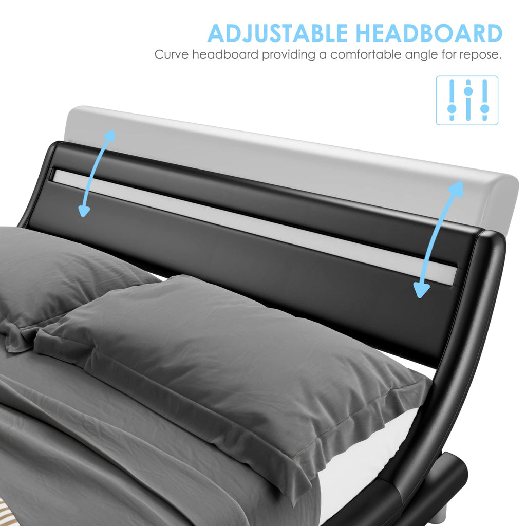 Black Upholstered Full LED Platform Bed Frame with Headboard F994650