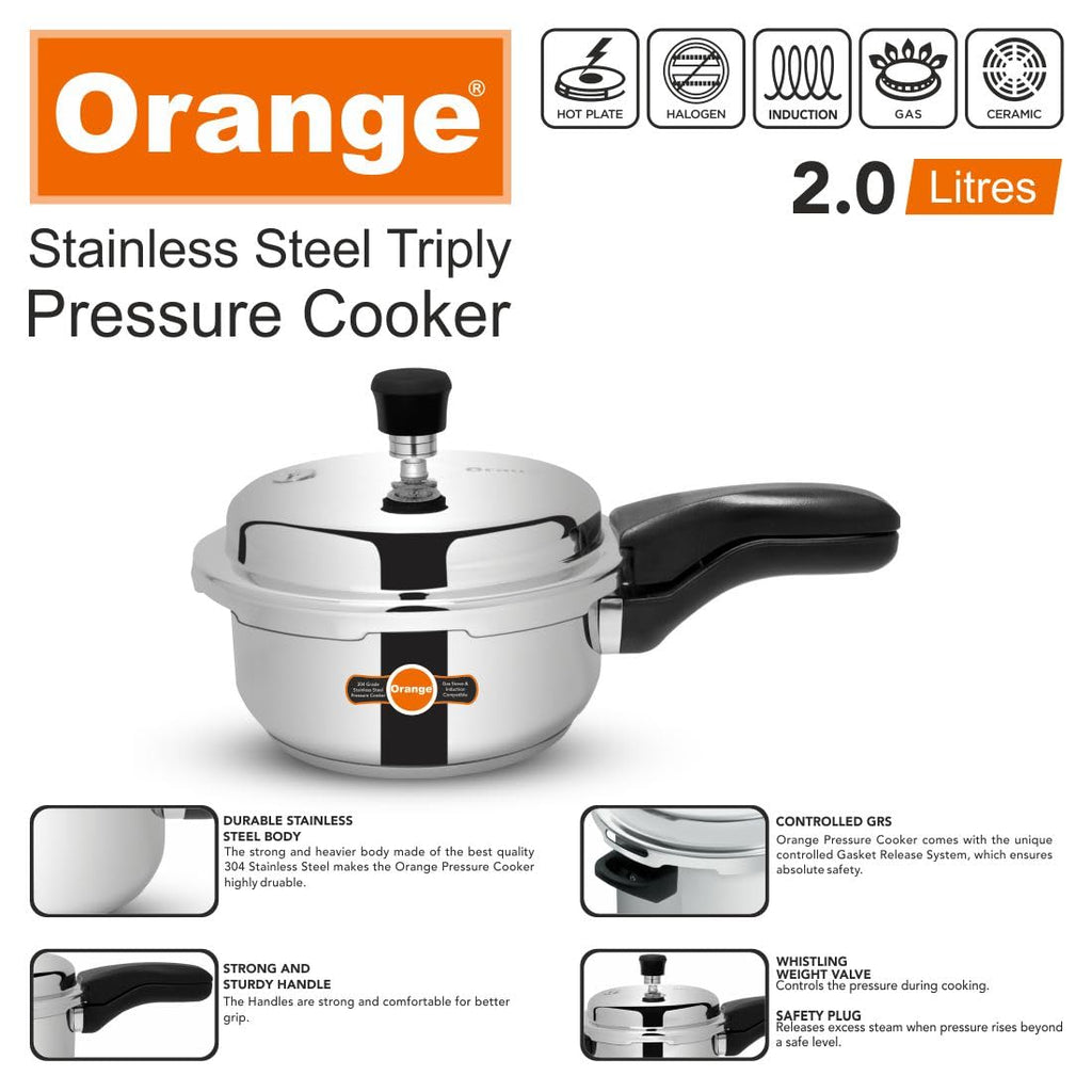 Orange Triply Stainless Steel Pressure Cooker Combo Set 2&3 Litre 2 Pc U462257