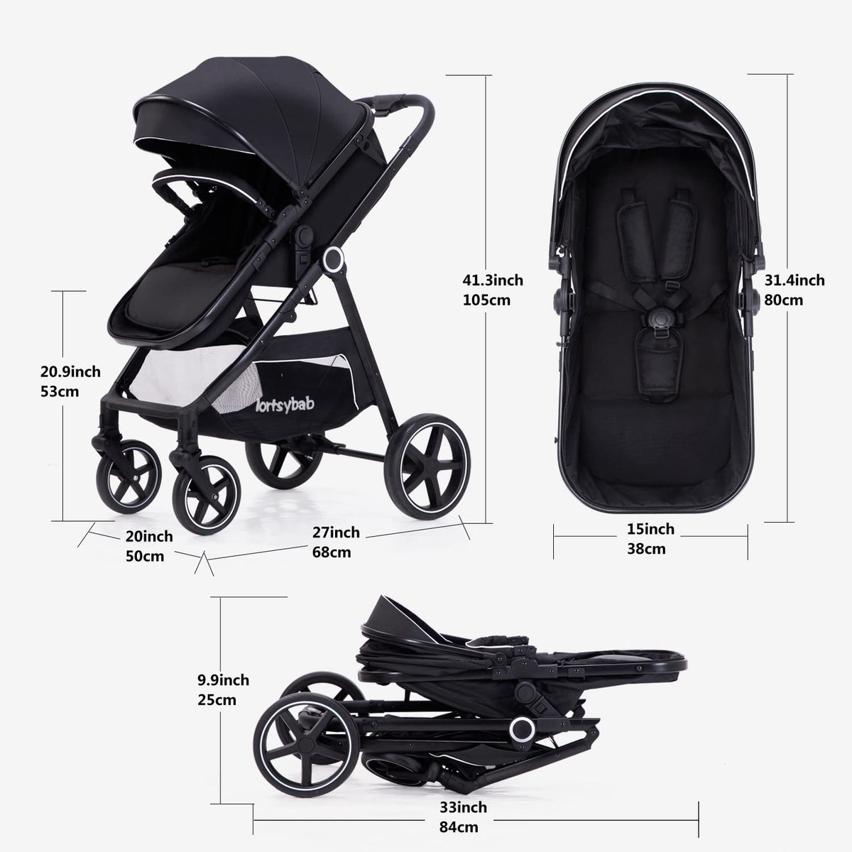 2-in-1 Folding Baby Stroller with Reversible Seat U165
