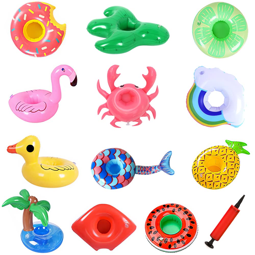 13 Pack Inflatable Pool Drink Holder with Pump J55797