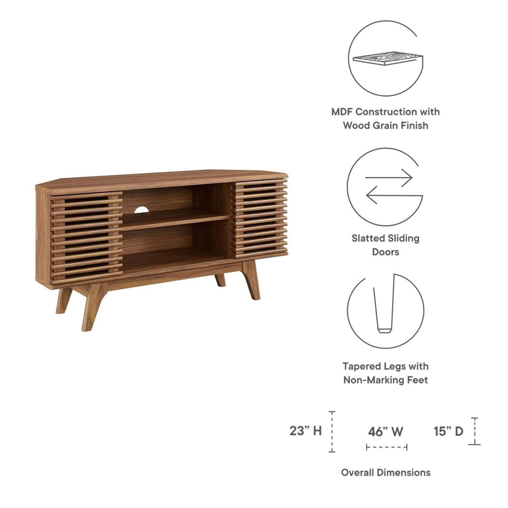 46 in Walnut Corner TV Stand with Sliding Doors A97484