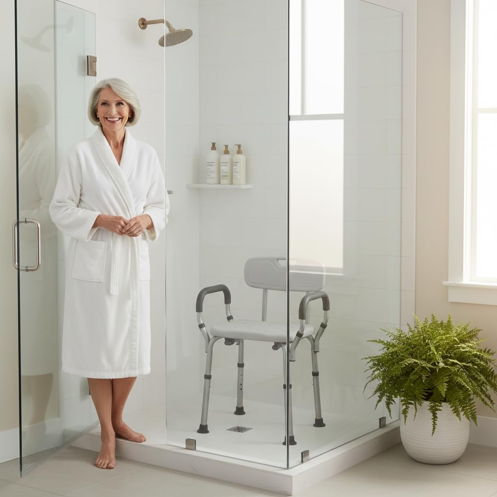 Bath Seat with Removable Arms & Back, 300 lb Capacity, Adjustable Height A33180