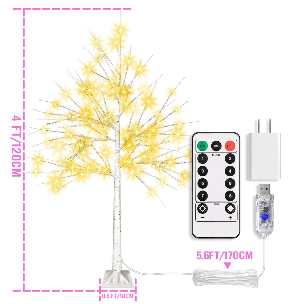 4FT LED Birch Tree with 96 Lights X61467