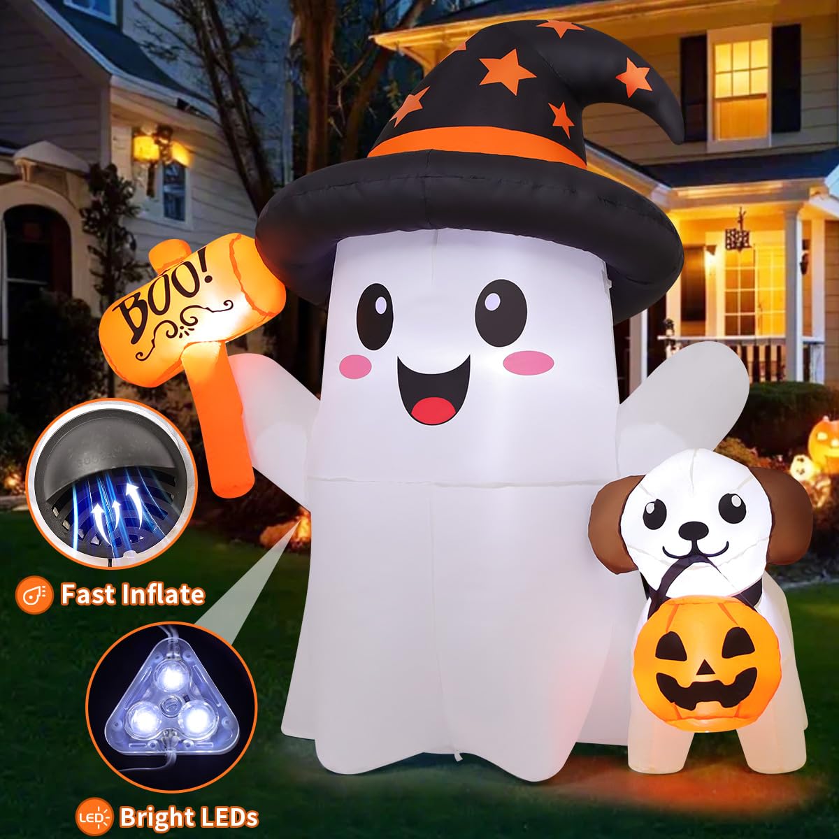 5 FT Halloween Inflatables Ghost with Built-in LEDs B881