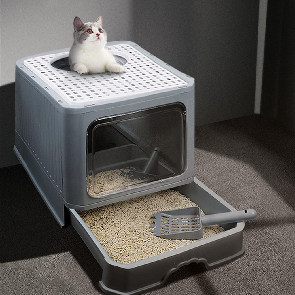 Foldable Enclosed Cat Litter Box with Lid Q63064