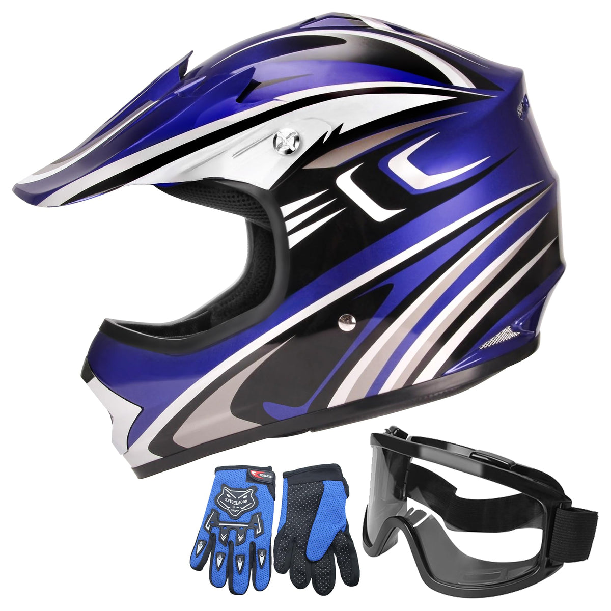 Youth Motocross Offroad Dirt Bike Helmet with Goggles DOT Approved R3179